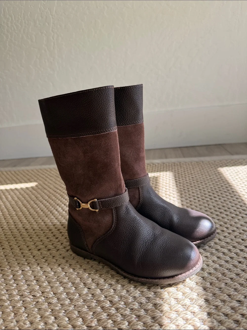 Janie and Jack Riding Boots Brown Leather & Suede Mid-Calf Boots size 12